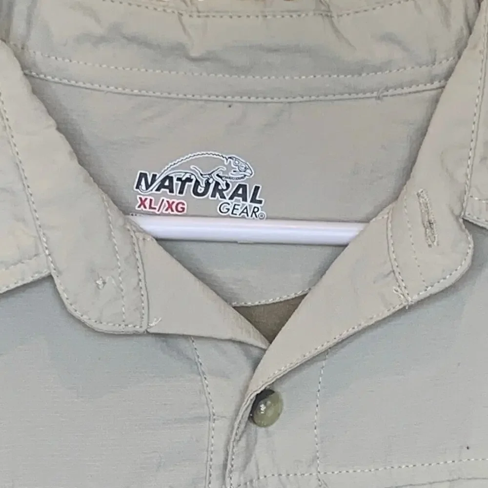 Natural Gear Fishing Shirt XL Khaki Nylon Vented Long / Short Sleeves Mens